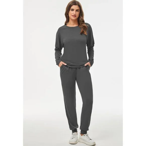 Elevate Your Style: Women's 2 Piece Casual Tracksuit in Dark Grey - Size Large - Picture 3 of 7